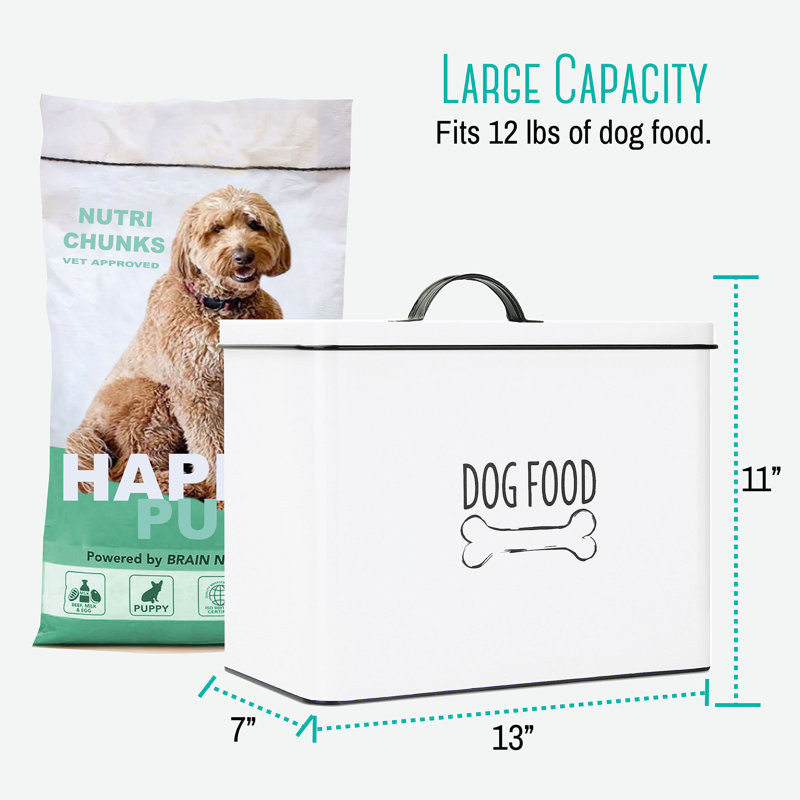 Outshine Co Outshine White Farmhouse Dog Food Bin Can Be Personalized Airtight Dog Food Storage Container With Lid Powder Coated Carbon Steel Cute Pet Food And Treat Canister